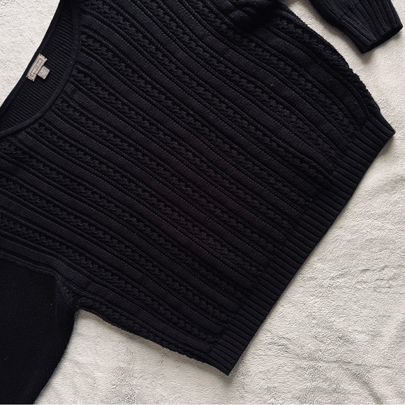 J. Crew Point Sur Boxy Pointelle Chunky Knit Pullover Sweater Black Small Sz S - Picture 1 of 14